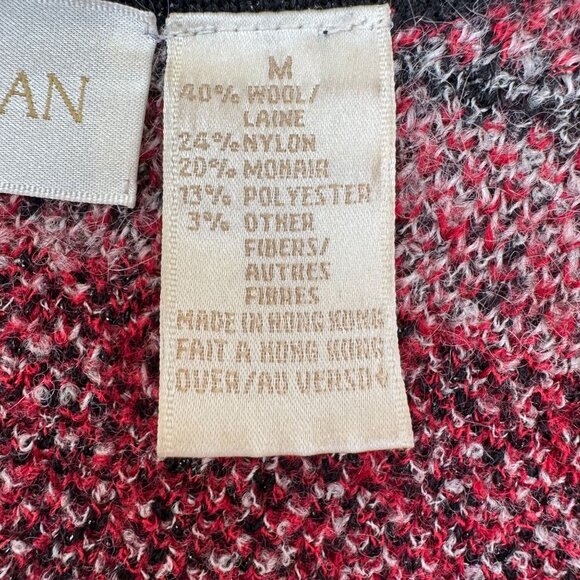 90s Vintage Dana Buchman Wool Mohair Blend Black Red Nordic Crop Cardigan Size M - Picture 12 of 15